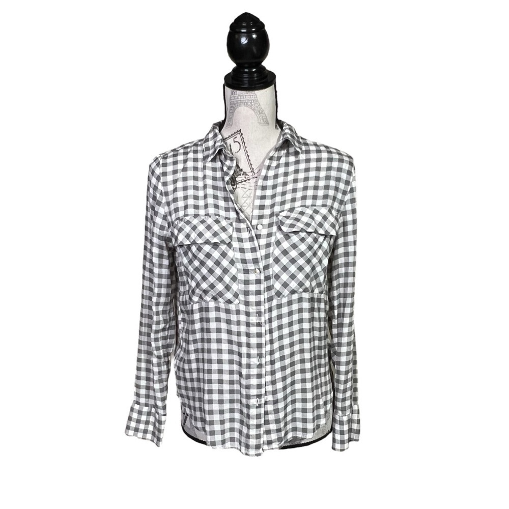 H&M 100% Modal‎ Taupe and White Checkered Button Down Shirt